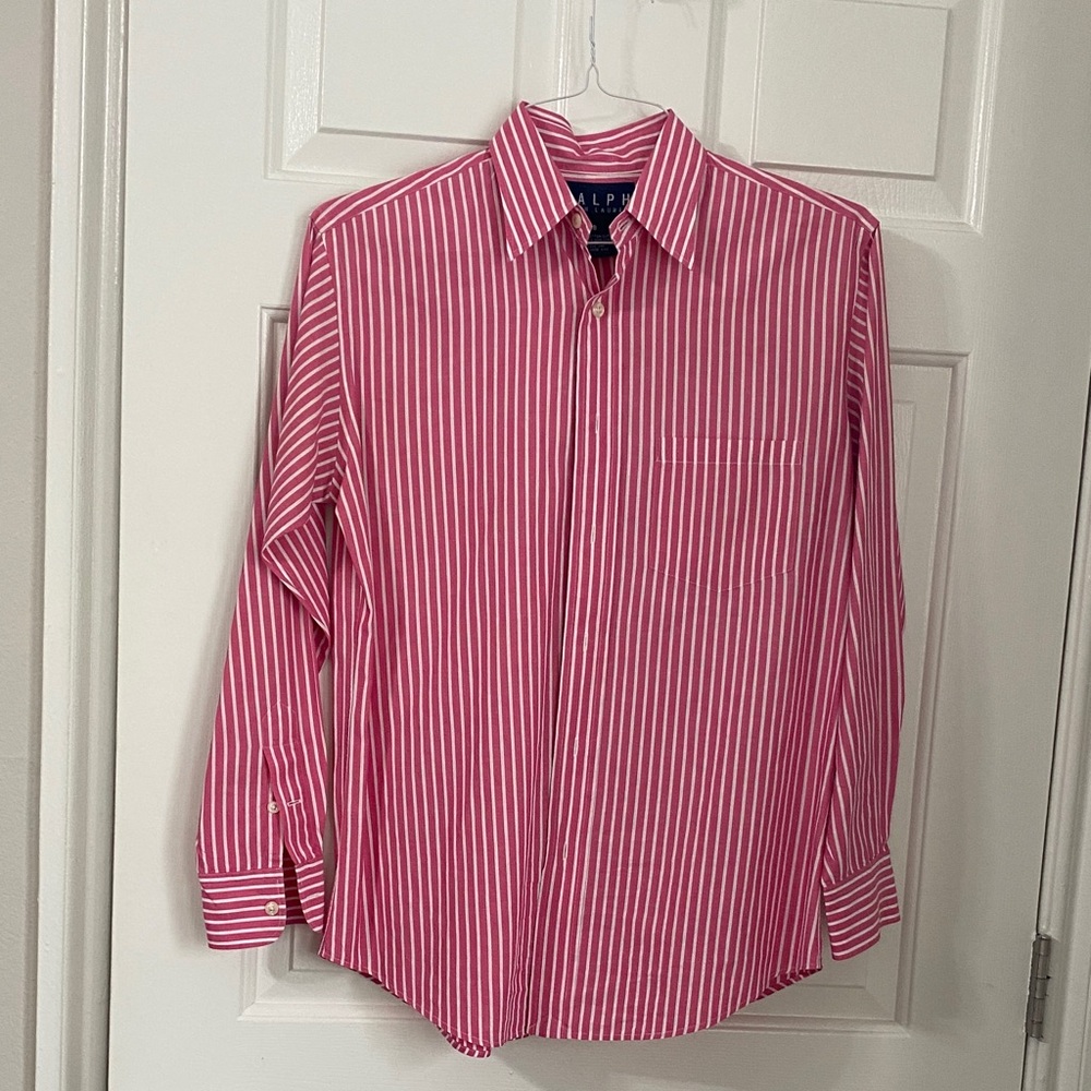 Vintage Ralph by Ralph Lauren pink & white long sleeve spread collar button up